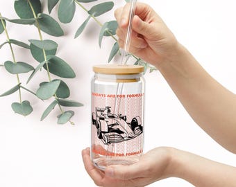 Formula One Glass Can: 16oz Libbey Glass with Bamboo Lid & Straw