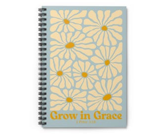 Grow in Grace, Christian Notebook, Boho Christian Gift, Wildflower Journal, Sermon Notebook, Prayer Journal, Christian Flower Journal