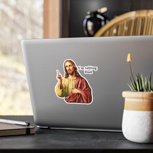 Funny Jesus Sticker Christian Laptop Sticker Religious Humor Gift Teen Bible Study Gift Youth Pastor Water Bottle Decal Church Camp Gift