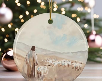 Religious Christmas Ornament, Good Shepherd Jesus Christmas Ornament, Christian Gift, Religious Keepsake, Church Gift, Religious Pastor Gift