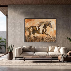 Vintage Western Horse Painting Horse Canvas Print Horse Painting Large Canvas Art Rustic Art Western Decor Horse Lover Birthday Gift Horses