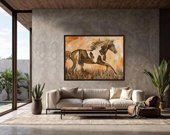 Vintage Western Horse Painting Horse Canvas Print Horse Painting Large Canvas Art Rustic Art Western Decor Horse Lover Birthday Gift Horses