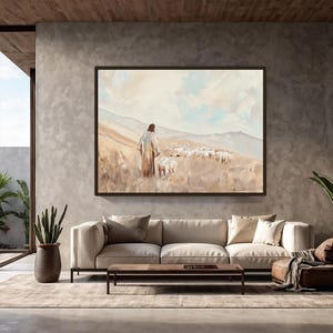 Arte mural de cordero cristiano, lienzo de cordero cristiano, lienzo de Jesús Pastor, arte de Jesús deja el 99, arte de Jesús Cordero, pintura cristiana grande