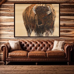Bison Painting, Large Bison Art, Bison Wall Art, Farmhouse Bison Décor, Rustic Western Art, Western Wildlife Wall Art Bison Living Room Art
