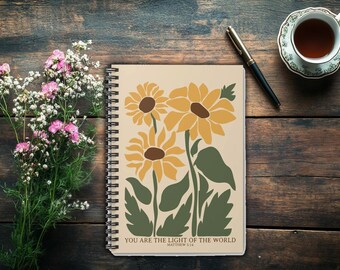 Sunflower Scripture Journal Christian Teacher Gift Faith Journal Bible Study Planner Religious Gift Daily Devotional Prayer Notebook Spiral