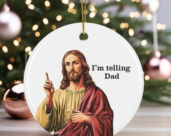 Adorno navideño de Jesús, regalo religioso divertido, regalo con humor sobre Jesús, adorno navideño religioso, regalo divertido para la iglesia, elefante blanco navideño