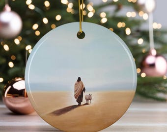 Religious Christmas Ornament, Good Shepherd Jesus Christmas Ornament, Christian Lamb Gift, Jesus Leaves the 99, Church Gift, Pastor Gift