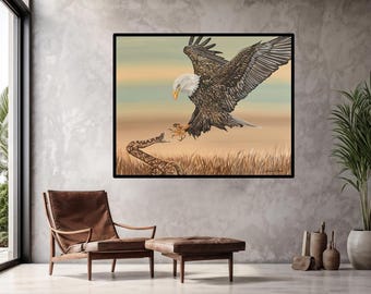 Bald Eagle Print Wildlife Canvas Rustic Home Decor Cabin Wall Art Snake American Wildlife Art Hunting Lodge Nature Decor Patriotic Gift