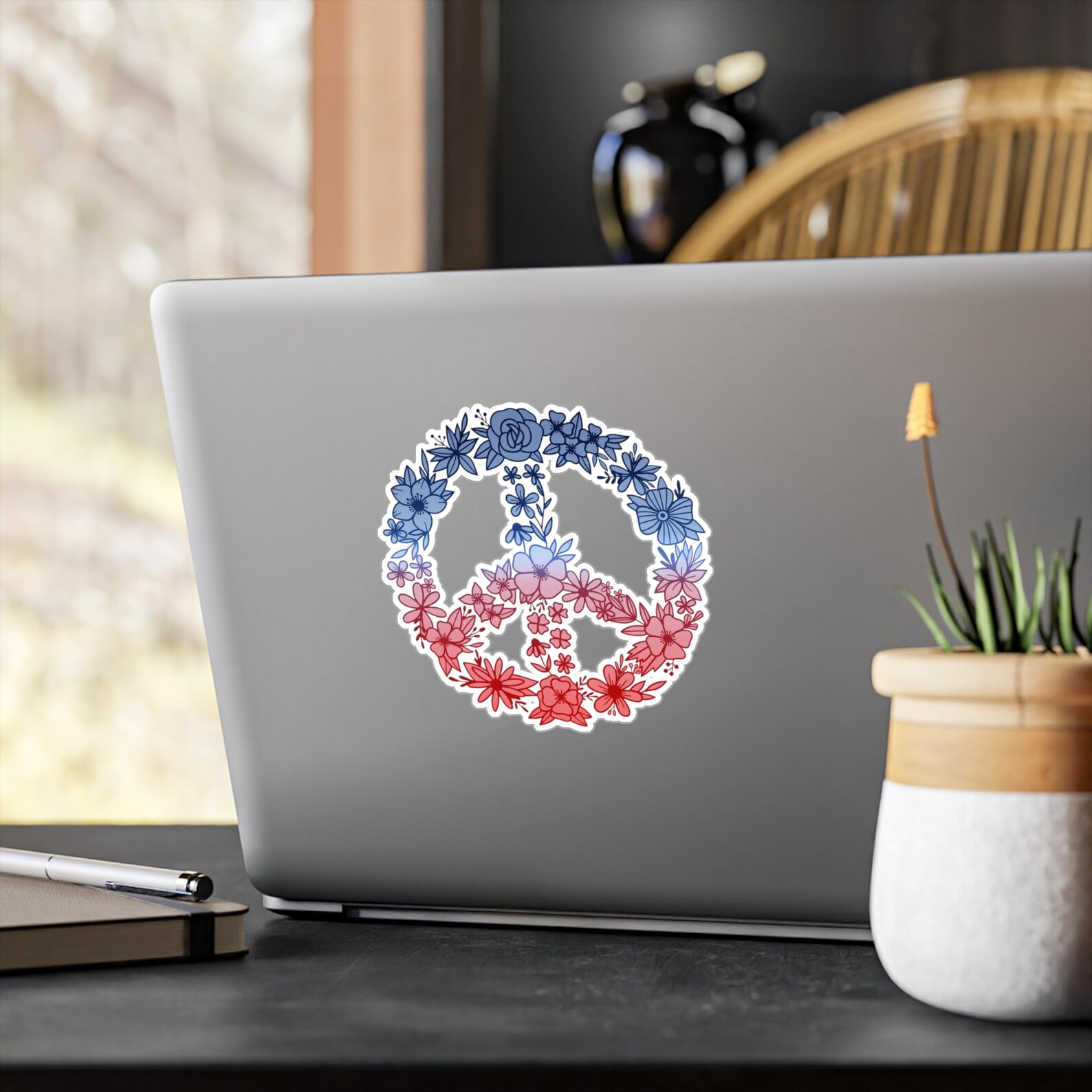 Patriotic Floral Peace Sign Sticker, Retro America Sticker, 4th of July ...