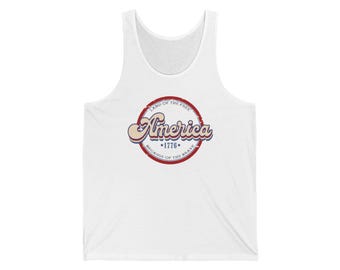 Camiseta unissex adulta Land of the Free, camiseta Because Of The Brave, camiseta retrô dos EUA, camiseta retrô da América, camiseta do 4 de julho, camiseta patriótica