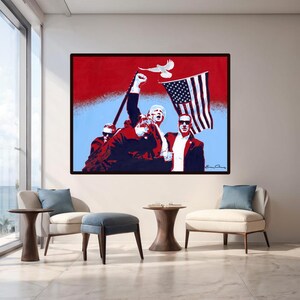 Arte mural de Trump, impresión de arte pop patriótico, decoración conservadora para el hogar, regalo para simpatizantes de Trump, arte con bandera estadounidense, decoración de oficina republicana, política de EE. UU.