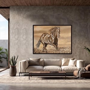 Large Framed Western Horse Wall Art, Original Fine Art Painting, Living Room Wall Art, Canvas Wall Art, Wild Horses Western Style Art