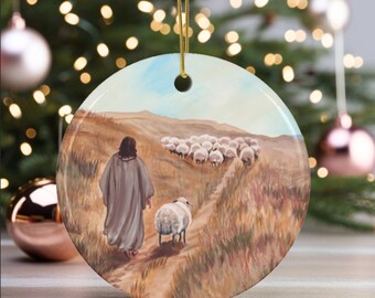 Jesus Shepherd Christmas Ornament, Christian Christmas Ornament Jesus Good Shepherd Religious Holiday Gift Pastor Gift Jesus Leaves The 99