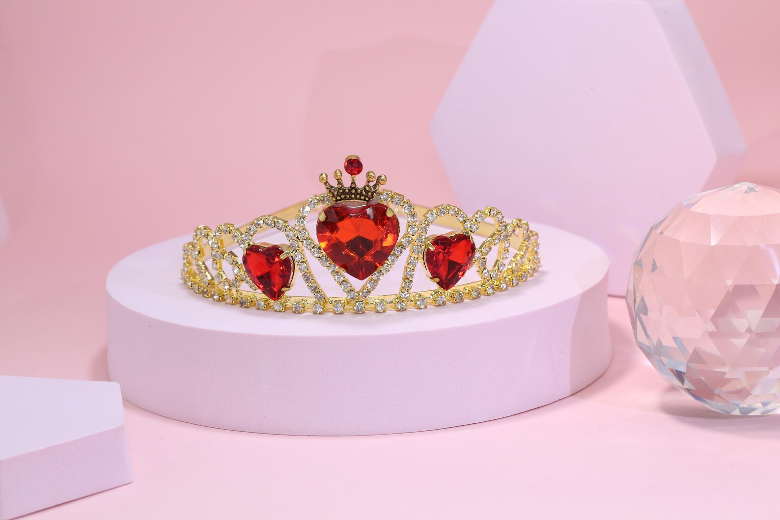 Wedding Crown, Bridal of Heart Crown, Love Crown, Valentine Crown, Crystal Crown Shiny Crystal Love Heart With Princess Crown Design Royalty  main image 4