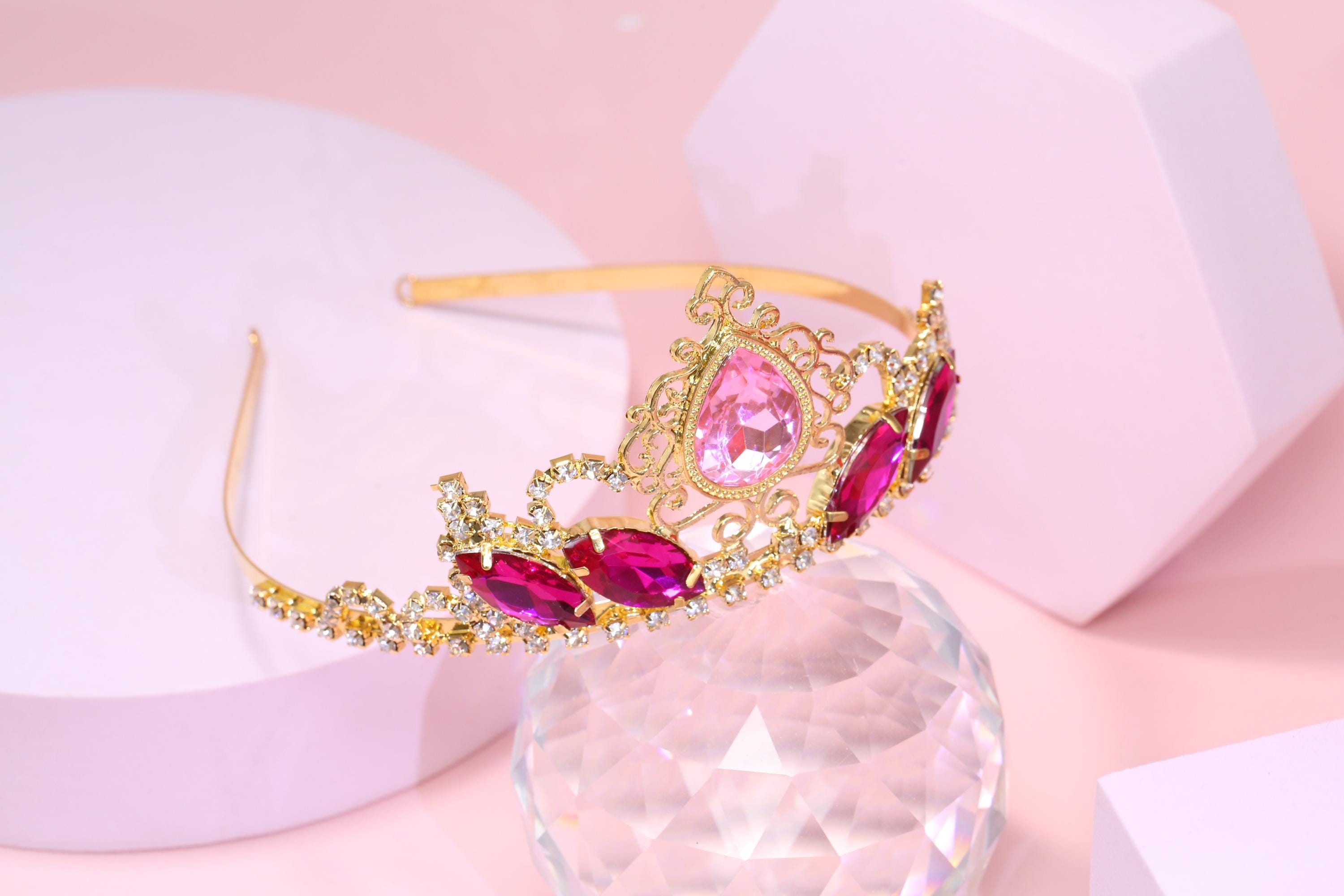 Pink Rhinestone Princess Tiaras Fairy Bridal Headpiece  display picture 3