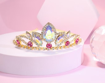Gold-AB Rhinestone Rapunzel Crown Tiara Gold Party Headband Hollowen Costume Decoration