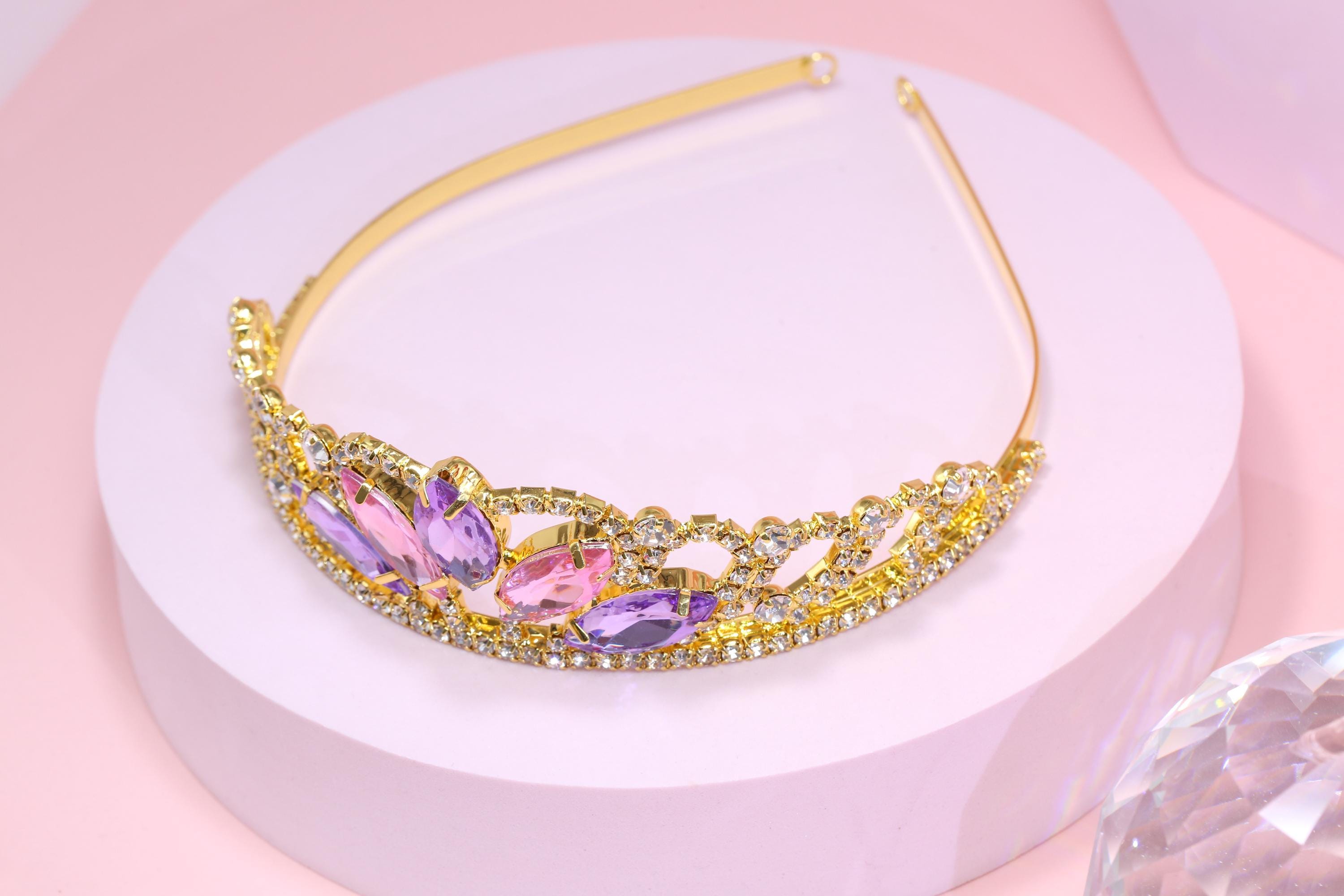 Pink&purple Crystal Rapunzel Tiara Tangled Fans Sparkle Gold Crown ...