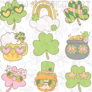 St Patricks Day Collage PNG - Digital Download Only - Shamrock Rainbow Beer Leprechaun Cute Cartoon Retro - DTF Sublimation Design