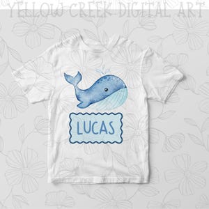 Texto PNG rellenable de ballena - Solo descarga digital - Linda ballena de acuarela, cuadro de texto personalizable para niños y jóvenes, azul - Diseño de sublimación DTF