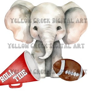 Universität von Alabama Roll Tide Baby Elefant PNG - Nur digitaler Download - Football Megaphon Aquarell - DTF Sublimations-T-Shirt Design