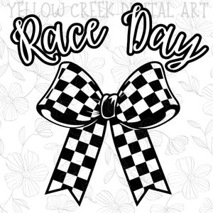Race Day Checkered Bow Coquette PNG - Tylko do pobrania cyfrowego - Checkerboard Bow Girly Preppy Cute Font - DTF Sublimation Tshirt Design