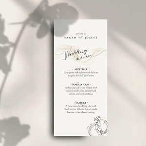 Plantilla de menú de boda, elegante tarjeta de menú de boda con guion, menú de boda sencillo imprimible, descarga instantánea, menú de mesa largo de 4 x 8