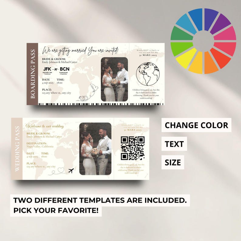 Instant download, easy edit, and totally unique! This Passport Wedding Invitation template is the stress-free way to invite guests to your destination wedding. Designed for Canva, no software or experience needed. Customize names, dates, and locations in minutes. Perfect for tropical weddings, travel themes, or beach ceremonies. Back in stock due to high demand — grab yours today!