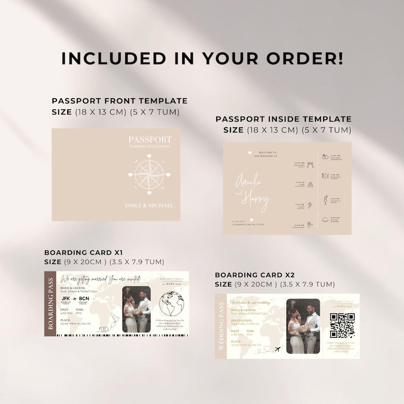 Trending now! This editable Passport Wedding Invitation is a customer favorite for destination weddings. Create a custom boarding pass invite in Canva and download it instantly. Perfect for beach weddings, elopements, or romantic getaways. Make your wedding feel like an adventure from the very first moment. Editable, printable, and stylish. Start your journey with a template that stands out. Included in yout order, two templates to choose between.