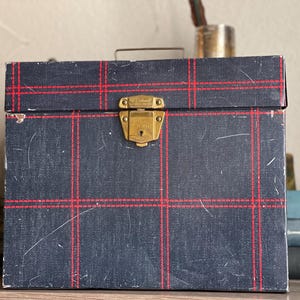 Vintage Retro Metal Storage Box Denim Design