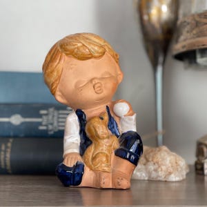 Vintage 1970’s Boy with Dog Made in Japan 6 inches