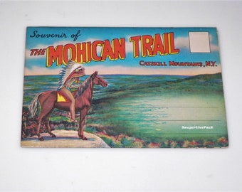 1940s 50s Souvenir of The Mohican Trail Accordion Fold-Out Postcard Views of Catskill Mountains 18 different colourpicture views