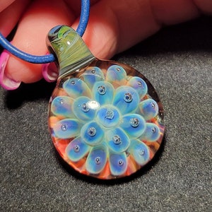 Borosilicate Implosion pendant, handmade blown glass choker on Greek leather with sterling silver lobster clasp!