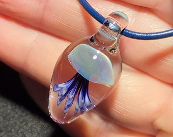 Dainty Jellyfish pendant, hand blown borosilicate glass jellyfish necklace