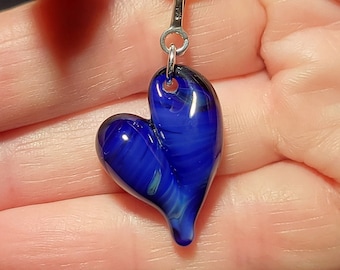 Hand blown glass heart Choker,  Blue Heart, one of a kind borosilicate necklace, makes the perfect gift for a loved one.