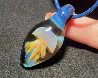 Glass jellyfish pendant handmade blown glass jellyfish necklace made with borosilicate and a sterling silver bail