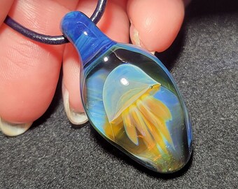 Glass jellyfish pendant handmade blown glass borosilicate glass jellyfish necklace.  Medusa necklace