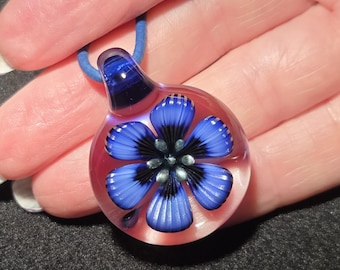 Glass Pendant, Hand Blown Necklace with boro implosion. Handmade Glass flower Pendant in Borosilicate!  Heady Glass Flower Jewelry