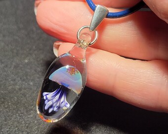 Jellyfish pendant, handmade blown glass borosilicate jellyfish necklace with sterling silver bail