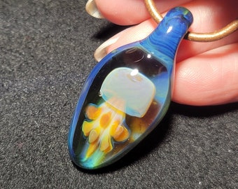 Magical Jellyfish Pendant: Handmade Borosilicate Necklace with Blown Glass floating jellyfish