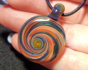 Handmade borosilicate glass pendant, in my reversible vortex window design!