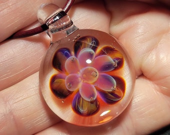 Groovy Flower Power Glass Pendant, Handmade Blown Glass Implosion Necklace in Borosilicate Glass!