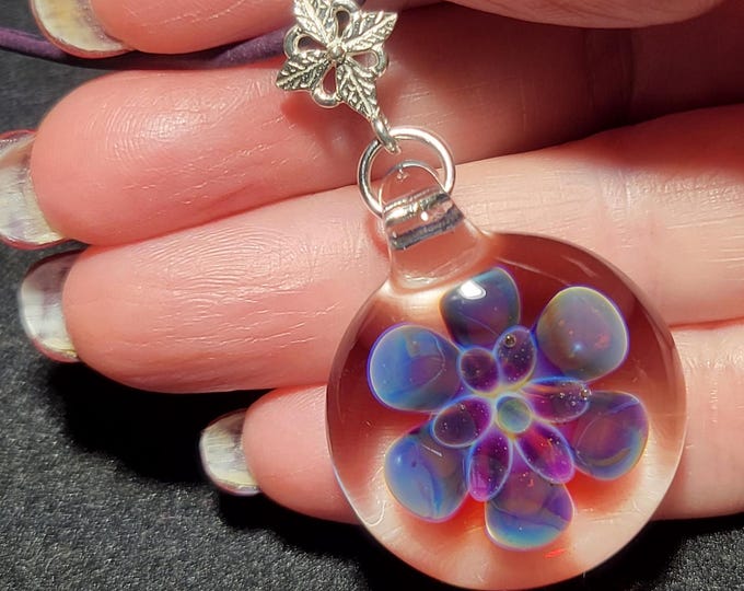 Hand Blown Heady Glass Flower Jewelry.  Handmade Glass flower Pendant.  Blown Glass Implosion Necklace in Borosilicate Glass!