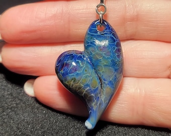 Blue heart pendant, hand blown glass heart necklace with sterling silver bail.  A perfect gift for the one you love.