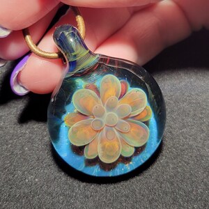 Groovy Flower Power Pendant, handmade blown glass lotus blossom mandala Jewelry in Borosilicate glass!