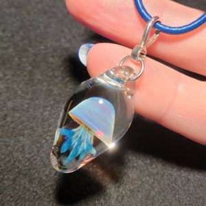 Handmade Jellyfish pendant - hand blown glass jellyfish necklace with sterling silver bail