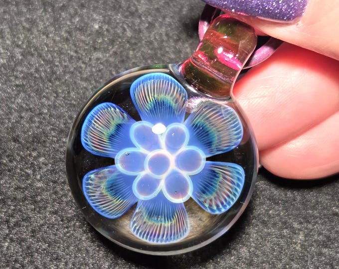 Glass Flower Jewelry, Handmade Blown Glass Implosion Necklace in Borosilicate Glass!  Groovy Flower Power Glass Pendant,