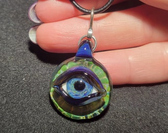 Evil Eye necklace, handmade blown glass eye pendant with beautiful realistic eye!  Evil eye pendant for empath protection.