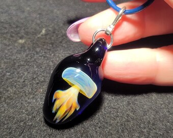 Blue Jellyfish necklace, handmade blown glass jellyfish pendant in borosilicate with sterling silver bail