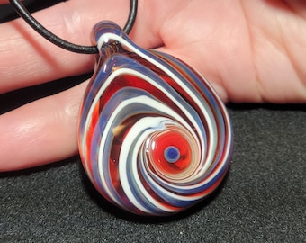 Multi-color borosilicate vortex pendant, handmade blown glass multi color necklace