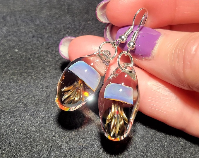 Blown Glass Jellyfish Earrings, Colorful Jellyfish in Borosilicate.  Handmade Lampwork Jewelry, the Perfect Under-the-Sea Gift.